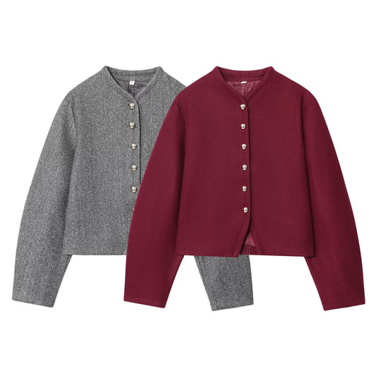 Damen elegante Kurzjacke mit Knopfverschluss und modernem Stoff Stalluxe