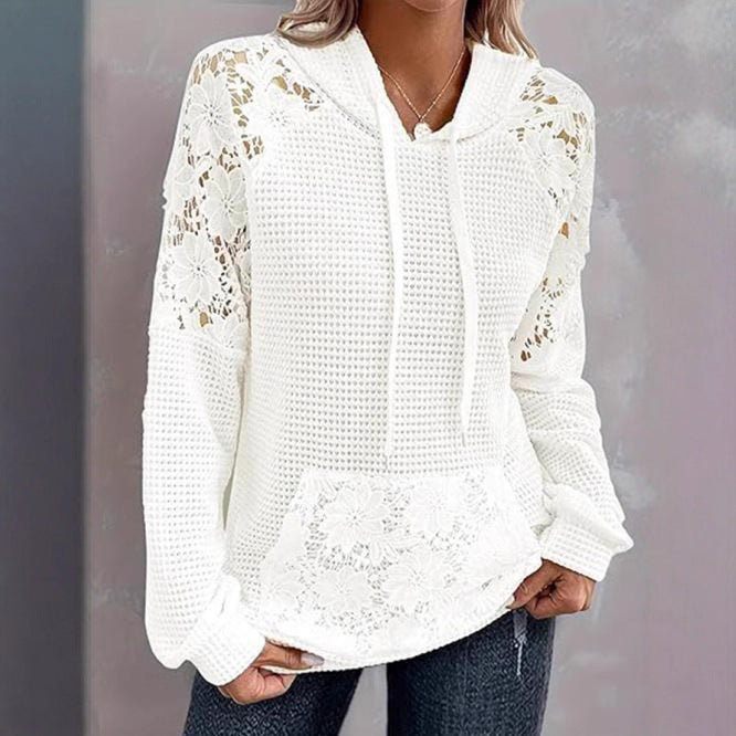 Damen Übergroßer Pullover mit Spitzendetails und Kängurutasche Stalluxe