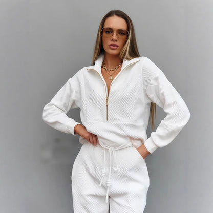 Damen sportliches Fleece-Set mit modischer Stehkragen und elastischen Bündchen Stalluxe