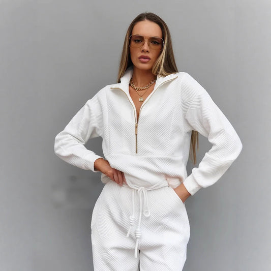 Damen sportliches Fleece-Set mit modischer Stehkragen und elastischen Bündchen Stalluxe
