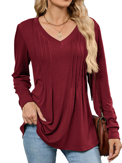 Damen Viskose Blusenshirt mit eleganten Falten und V-Ausschnitt Stalluxe