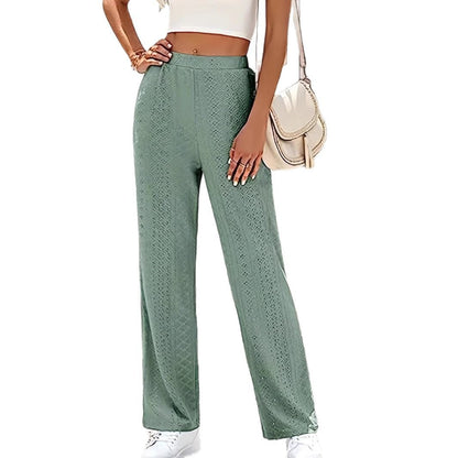 Damen weite Hosen mit eleganten Lochmuster und hohem Bund Stalluxe