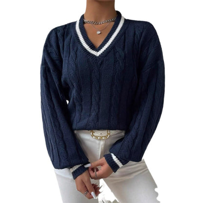 Damen Strickpullover mit modischem V-Ausschnitt und elegantem Zopfmuster Stalluxe