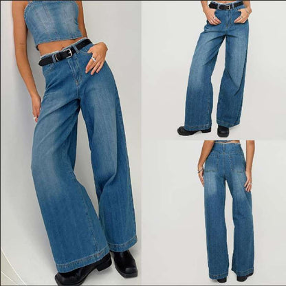 Damen Weit geschnittene Denim-Jeans mit fransigen Säumen Stalluxe