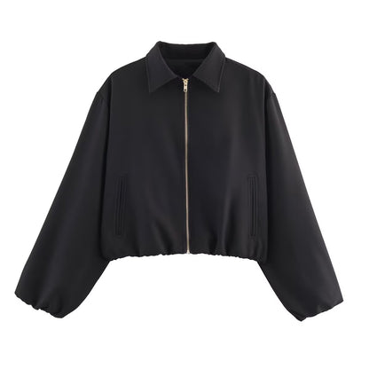Damen modische cropped Jacke mit dekorativem Reißverschluss und elastischem Saum Stalluxe