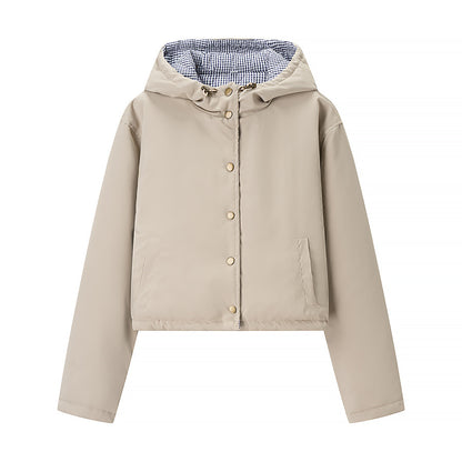 Damen modische cropped Übergangsjacke mit Kapuze und praktischen Taschen Stalluxe