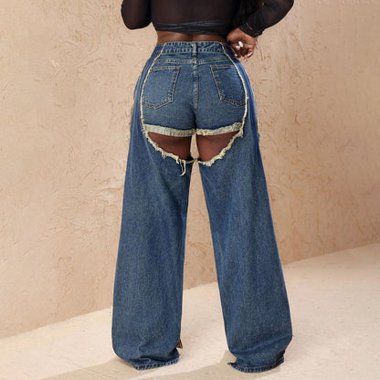 Damen Distressed Wide-Leg-Jeans mit Cut-Out-Details Stalluxe