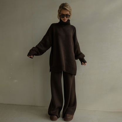 Damen Lässiger Strickanzug mit hoher Kragen und weitem Bein Stalluxe
