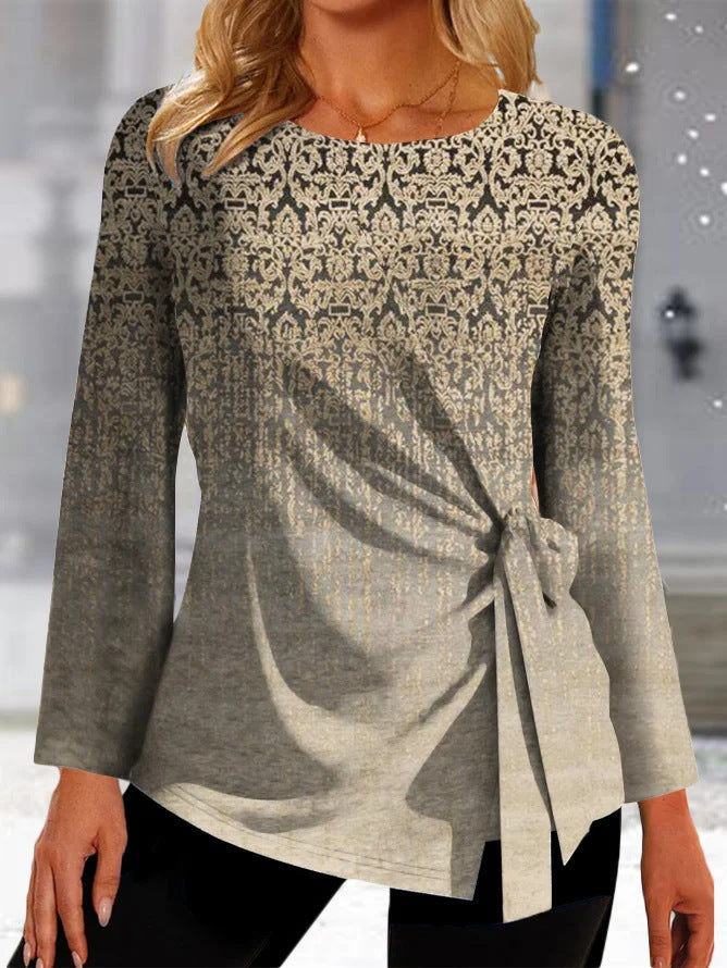 Damen Elegantes Oberteil mit Knoten-Detail und grafischem Muster Stalluxe