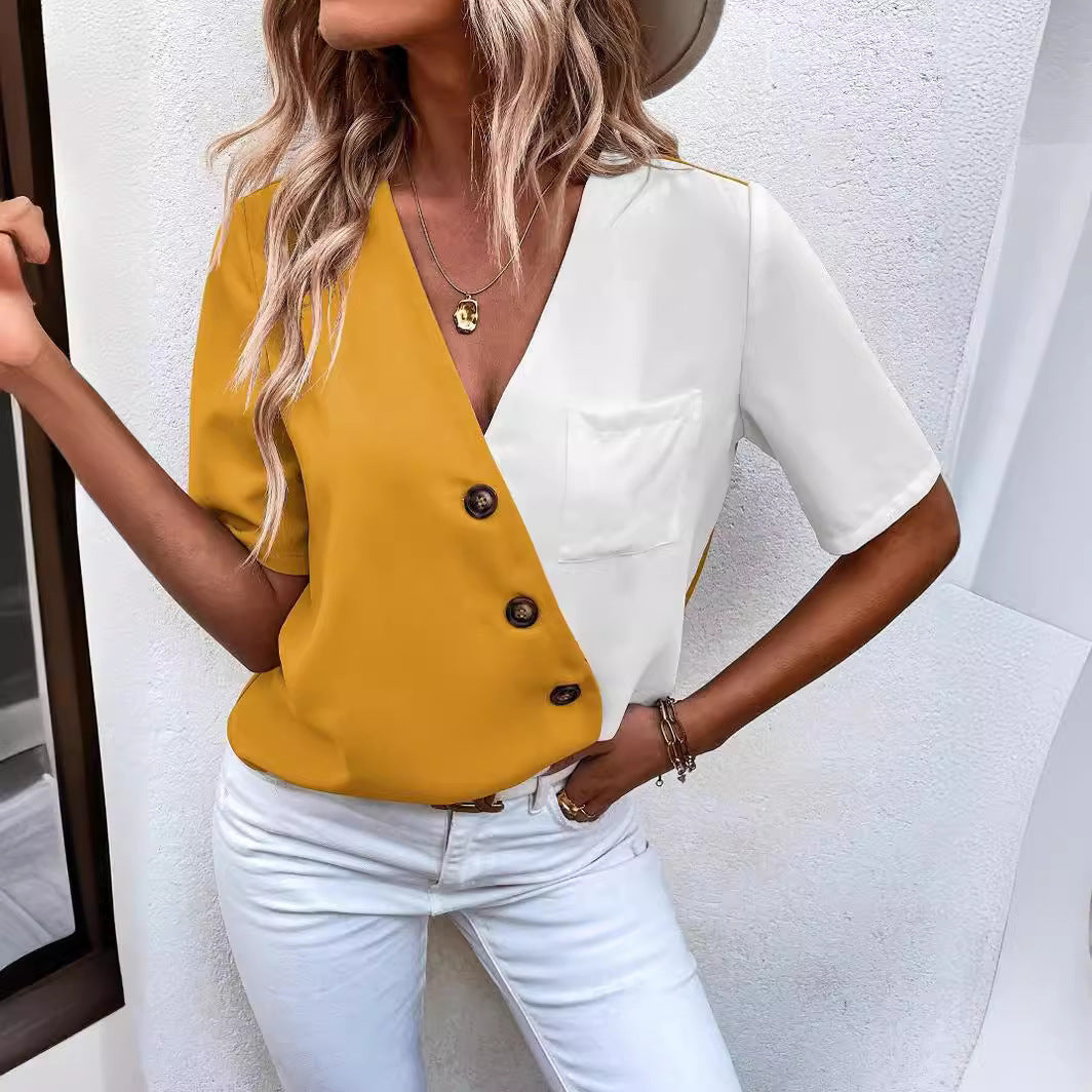 Damen Modisches Blusenshirt mit Knopfleiste und asymmetrischem Design Stalluxe