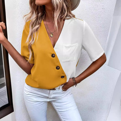 Damen Modisches Blusenshirt mit Knopfleiste und asymmetrischem Design Stalluxe