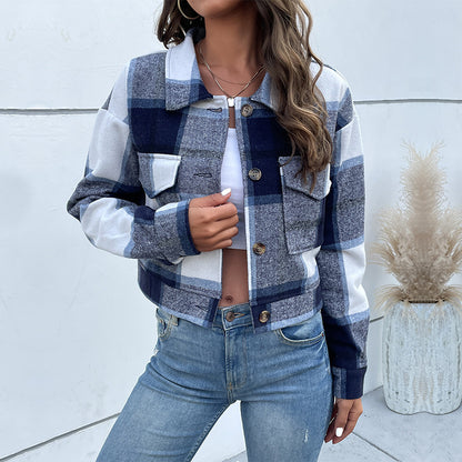 Damen Karierte Baumwolljacke mit modischem Schnitt und Taschen Stalluxe