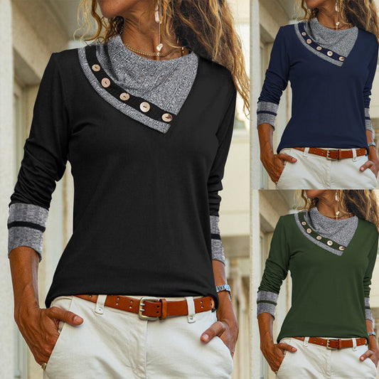 Damen modisches Longsleeve-T-Shirt mit Kragen und Knöpfen Stalluxe