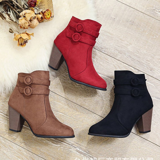 Damen Elegante Ankle Boots mit modischer Knopfdekoration und komfortablem Blockabsatz Stalluxe