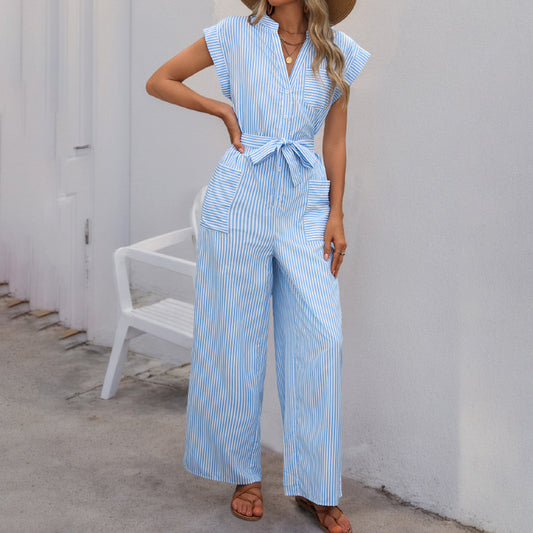 Damen Jumpsuit mit gerafftem Taillenband und praktischen Taschen Stalluxe