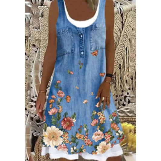 Damen Ärmelloses Sommerkleid mit floralem Druck und Kreuzmotiv Stalluxe