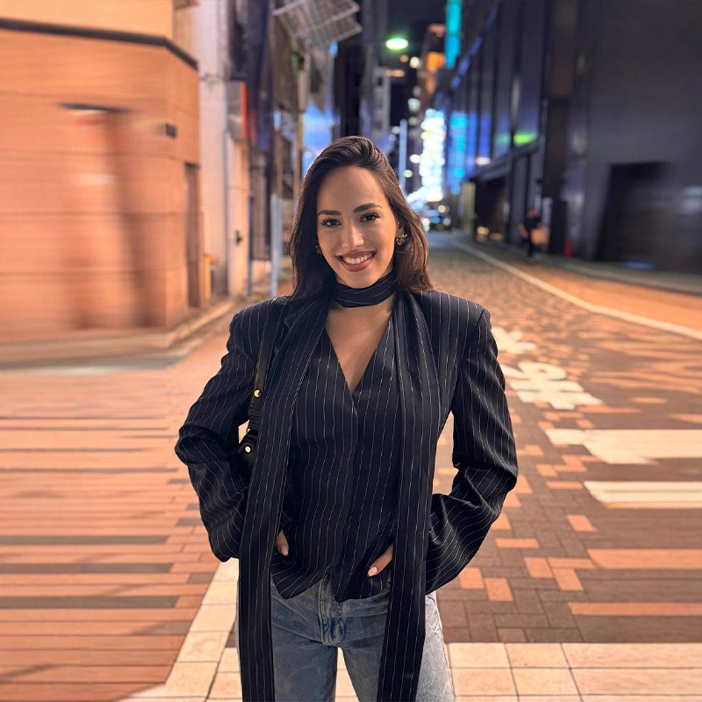 Damen Blazer mit modischem Kragen und eleganter Schärpe Stalluxe