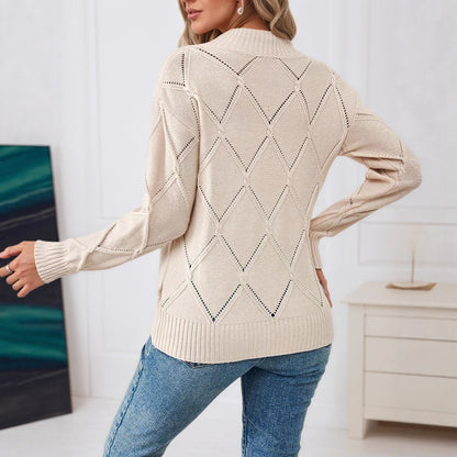 Damen Feiner Strickpullover mit geometrischem Lochmuster Stalluxe