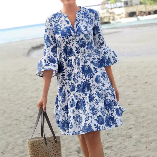 Damen Blumenkleid mit voluminösen Ärmeln und eleganter Passform Stalluxe