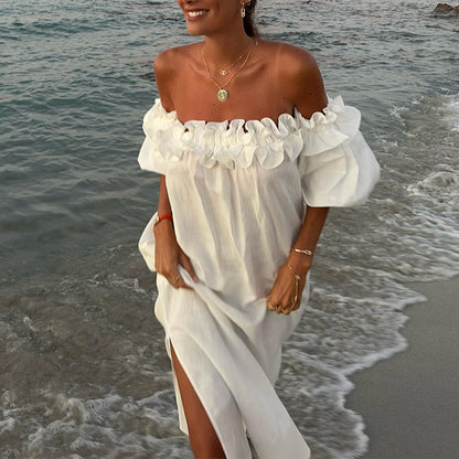 Damen Sommerliches Maxi-Kleid mit Rüschendetails und hohem Schlitz Stalluxe
