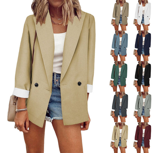 Damen modischer Blazer im Oversized-Schnitt mit tiefen Taschen und umgeschlagenen Ärmeln Stalluxe