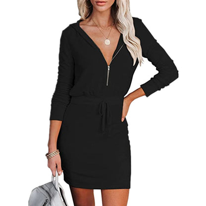 Damen lässiges Mini-Kleid mit Kapuze und Reißverschluss Stalluxe