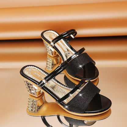 Damen Glamouröse Slingback-Sandalen mit glänzendem Blockabsatz Stalluxe
