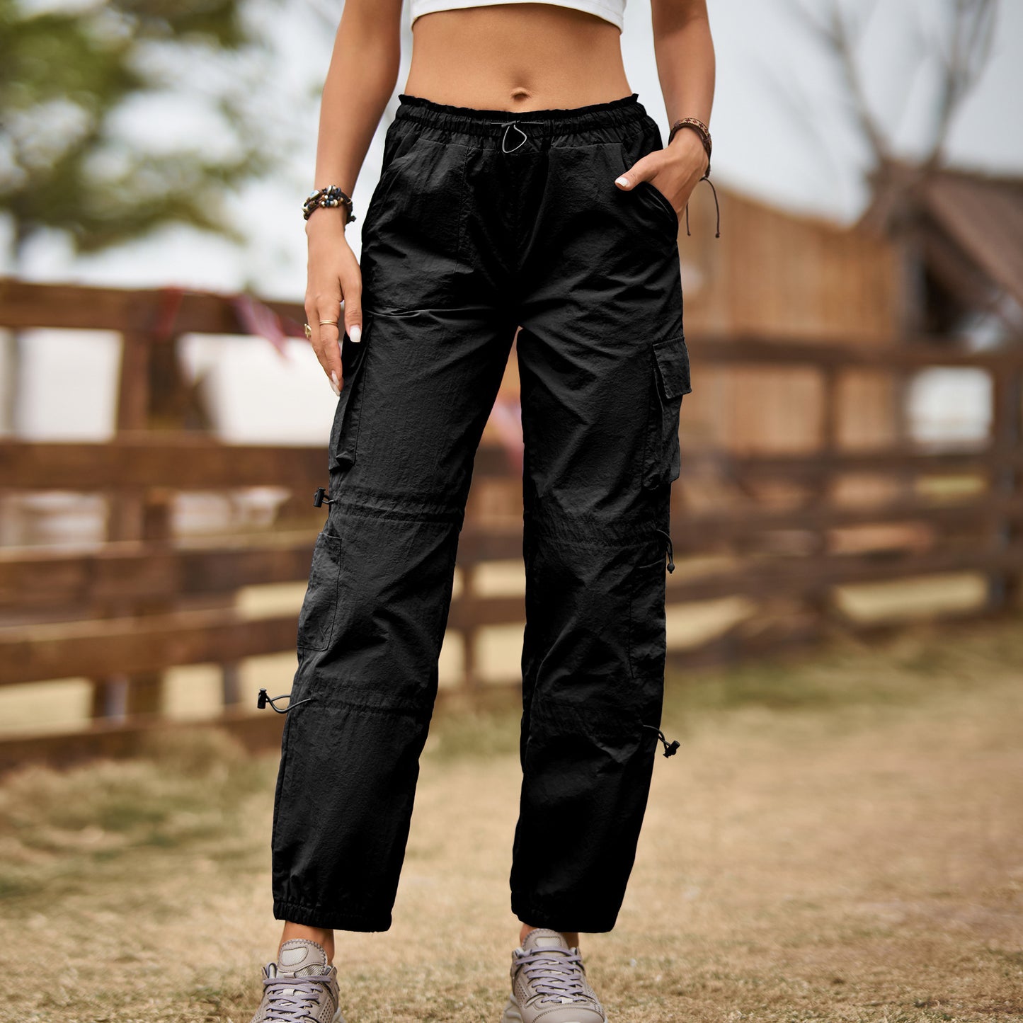 Damen Cargo Jogger-Hosen mit Kordelzug und Taschen-Detail Stalluxe