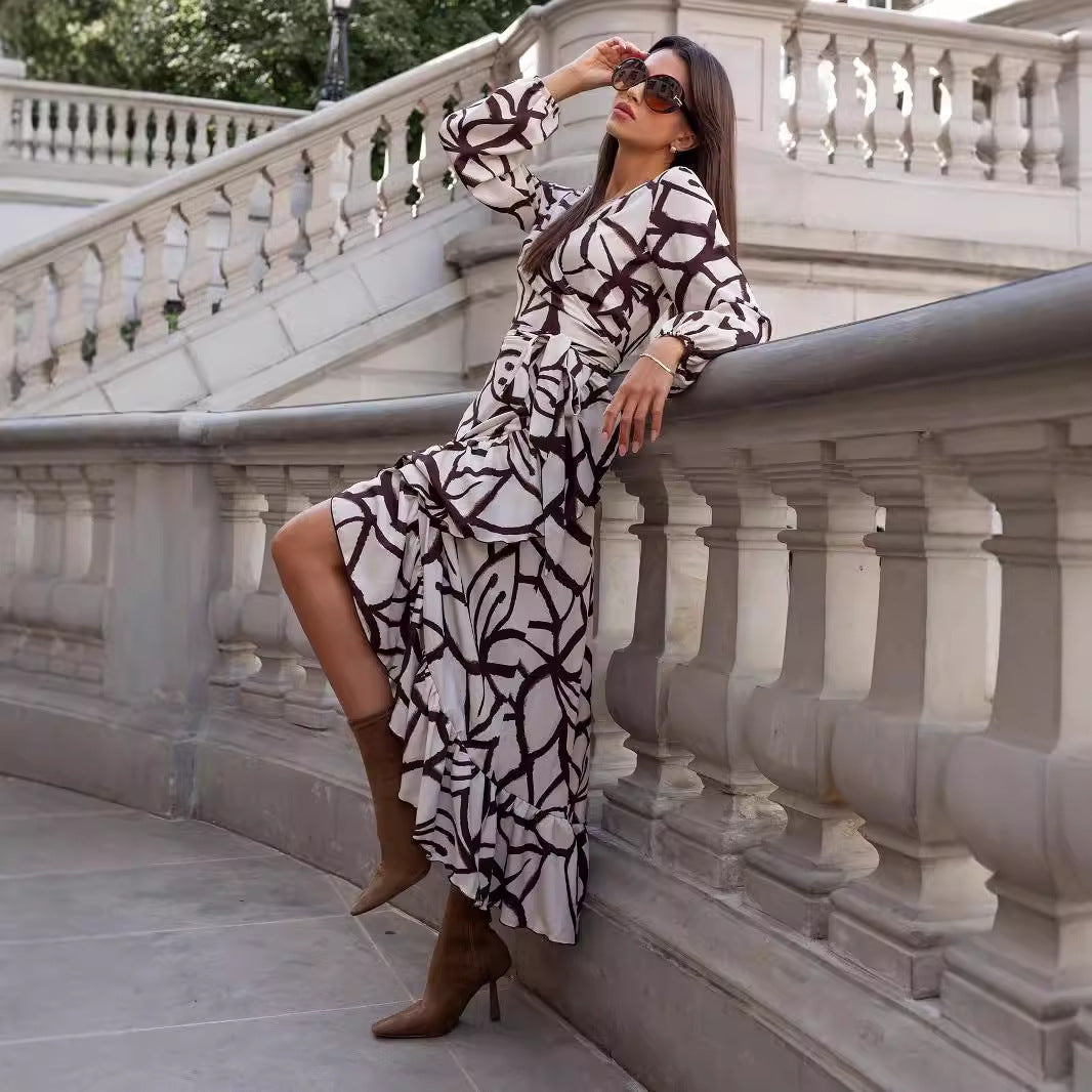 Damen Wickelkleid im Leopardenprint mit Rüschen Stalluxe