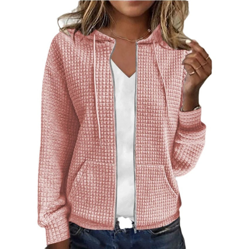 Damen Waffelstruktur Kapuzenjacke mit Taschen und Reißverschluss Stalluxe
