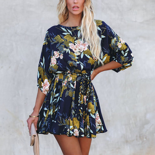 Damen Sommerliches Blumenkleid mit taillierbarem Design und voluminösen Ärmeln Stalluxe