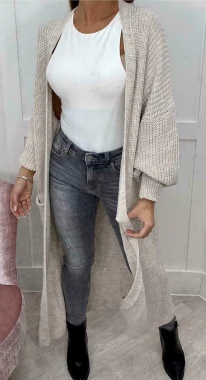 Damen Langer Strickcardigan mit strukturierter Maschenoptik und praktischen Taschen Stalluxe