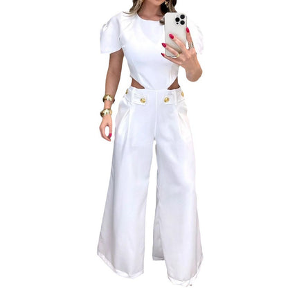 Damen Eleganter Jumpsuit mit Cut-Out und voluminösen Ärmeln Stalluxe