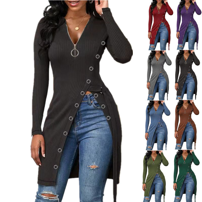 Damen figurbetontes Wickelshirt mit Knopfdetails und tiefem V-Ausschnitt Stalluxe