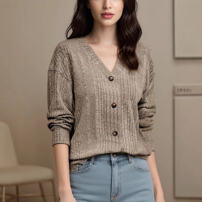 Damen V-Ausschnitt Strickoberteil mit Knopfdetails und lässigem Schnitt Stalluxe