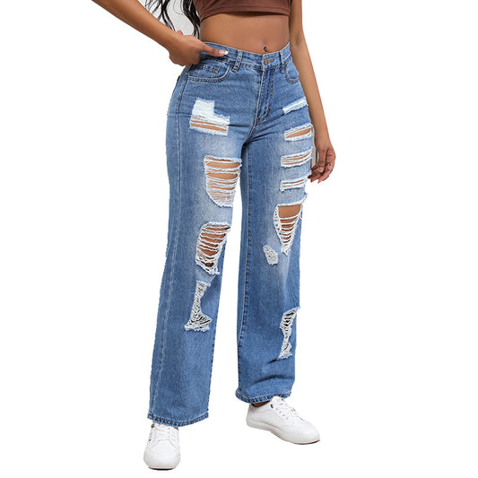 Damen weit geschnittene Destroyed Jeans mit modischen Rissdetails Stalluxe