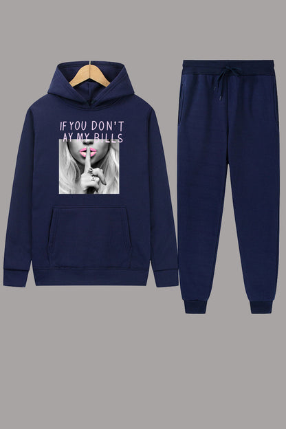 Damen Hoodie und Jogginghose Set mit provokantem Druckdesign Stalluxe