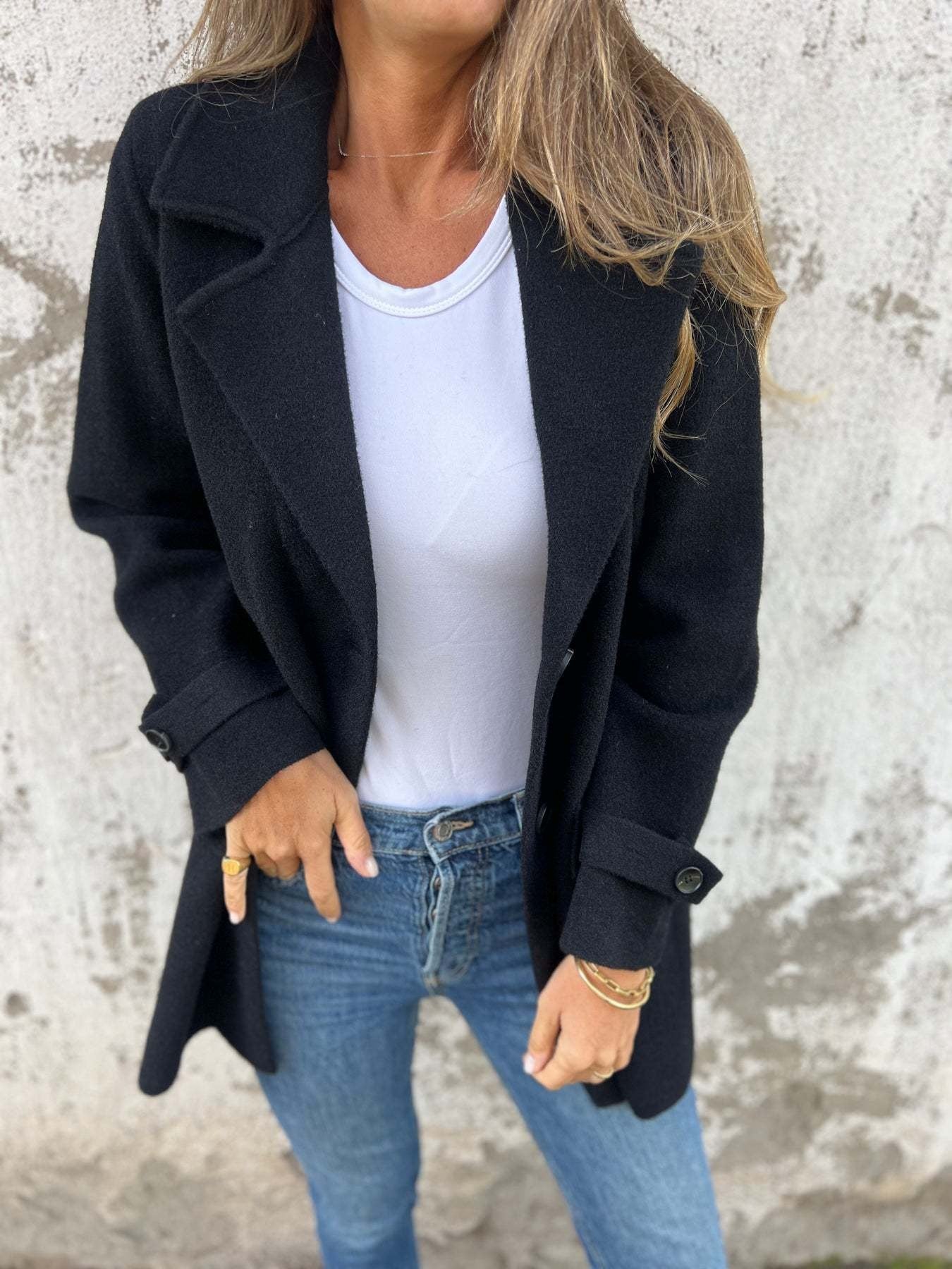 Damen warmer strukturiertes Fleece-Mantel mit doppelter Knopfreihe Stalluxe