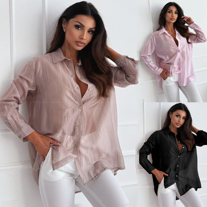 Damen lässige Bluse mit funkelnden Akzenten Stalluxe
