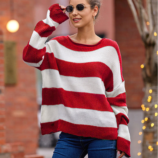 Damen Strickpullover mit modernen Streifen und lässigem Schnitt Stalluxe