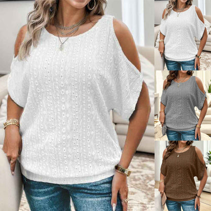 Damen modisches Oberteil mit offenem Schulterdesign und strukturiertem Lochmuster Stalluxe