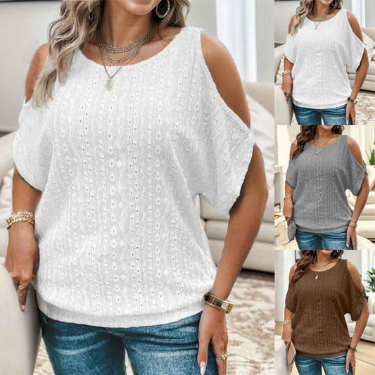 Damen modisches Oberteil mit offenem Schulterdesign und strukturiertem Lochmuster Stalluxe