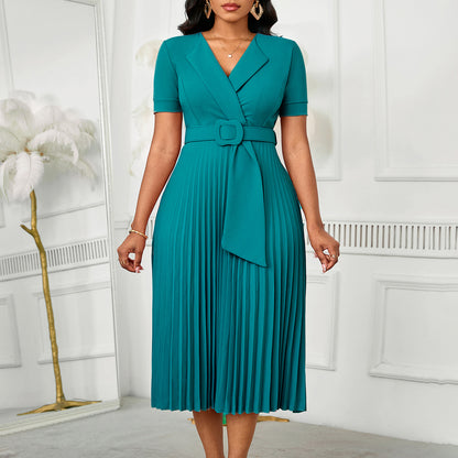 Damen Midikleid mit elegantem Wendegürtel und plissiertem Design Stalluxe