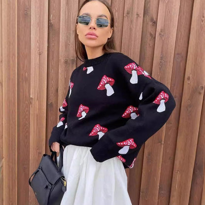 Damen Strickpullover mit verspieltem Pilzmotiv Stalluxe