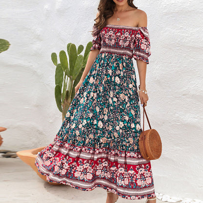 Damen Maxikleid mit voluminösen Puffärmeln und floralem Muster Stalluxe