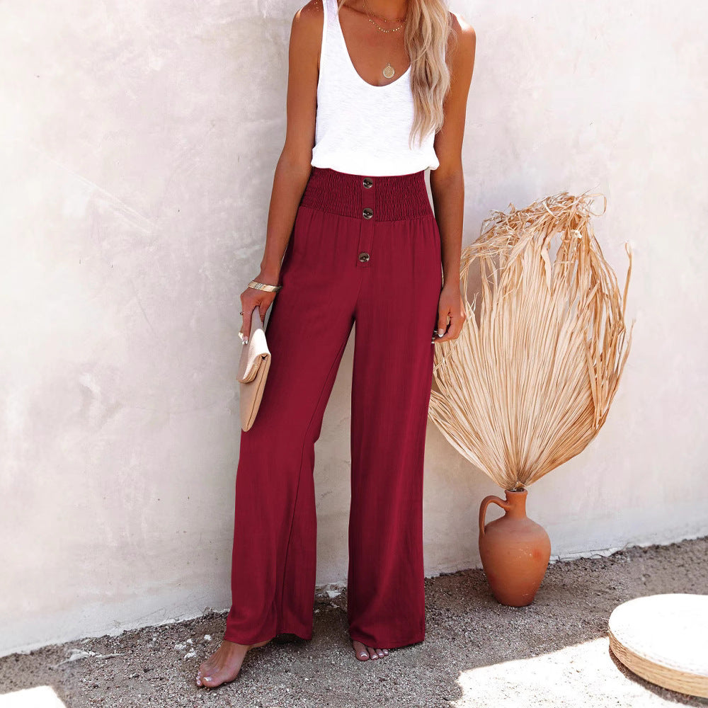 Damen weite Palazzo-Hose mit Knopfdetail und elastischem Bund Stalluxe
