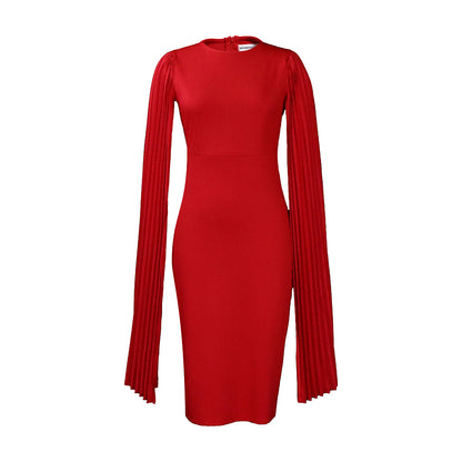 Damen Körperbetontes Kleid mit eleganten Drapierungen und langen Ärmeln Stalluxe Rot