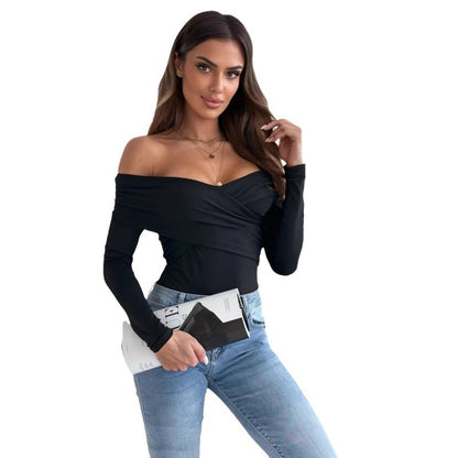 Damen Off-Shoulder Oberteil mit Wickeldesign und langem Arm Stalluxe