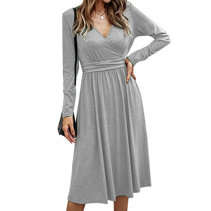 Damen Wickelkleid mit V-Ausschnitt und langem Arm Stalluxe