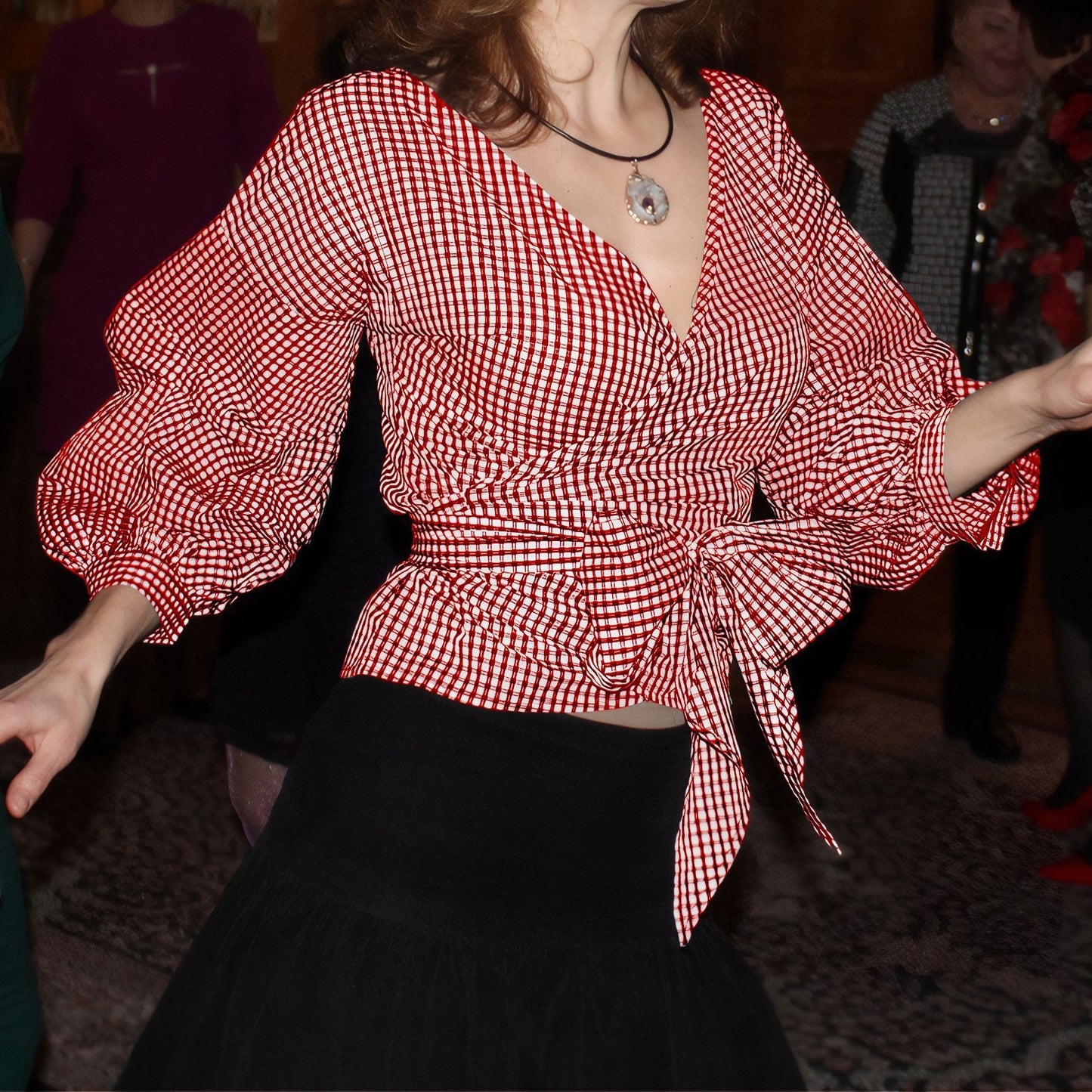 Damen Wickelbluse mit Rüschenärmel Stalluxe